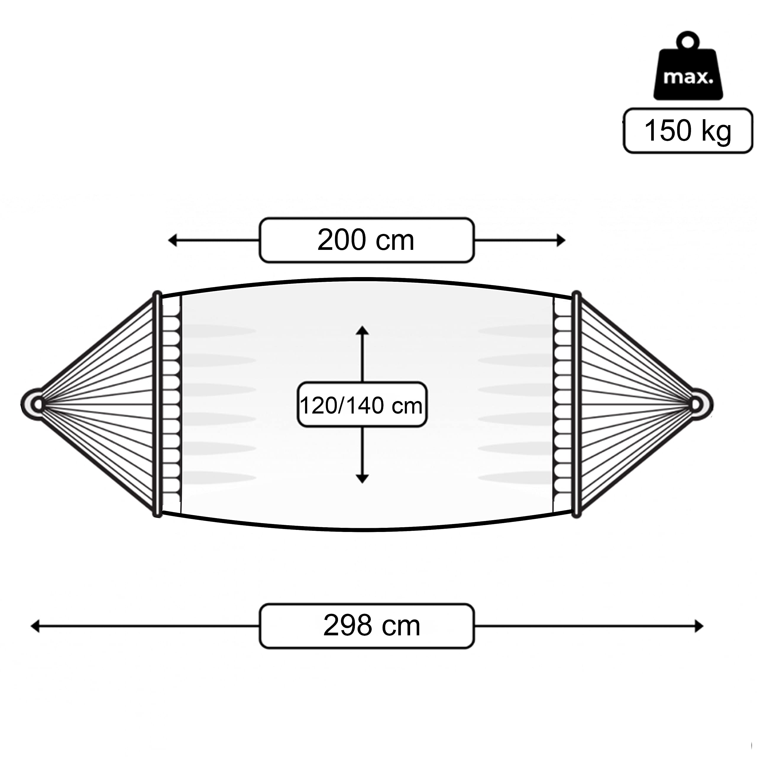 Amaca da Giardino in Cotone 200x170 cm con Barre di Diffusione in Legno da 150 cm Sollevamento carico di 150 kg (200x170)
