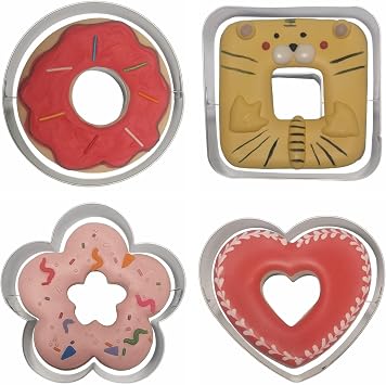 4-Piece Linzer Cookie Cutters Set - Stainless Steel Large Fondant Biscuit Molds for Birthday Party, Graduation, Christmas, and Holiday Baking DIY Round, Square, Heart, Flower