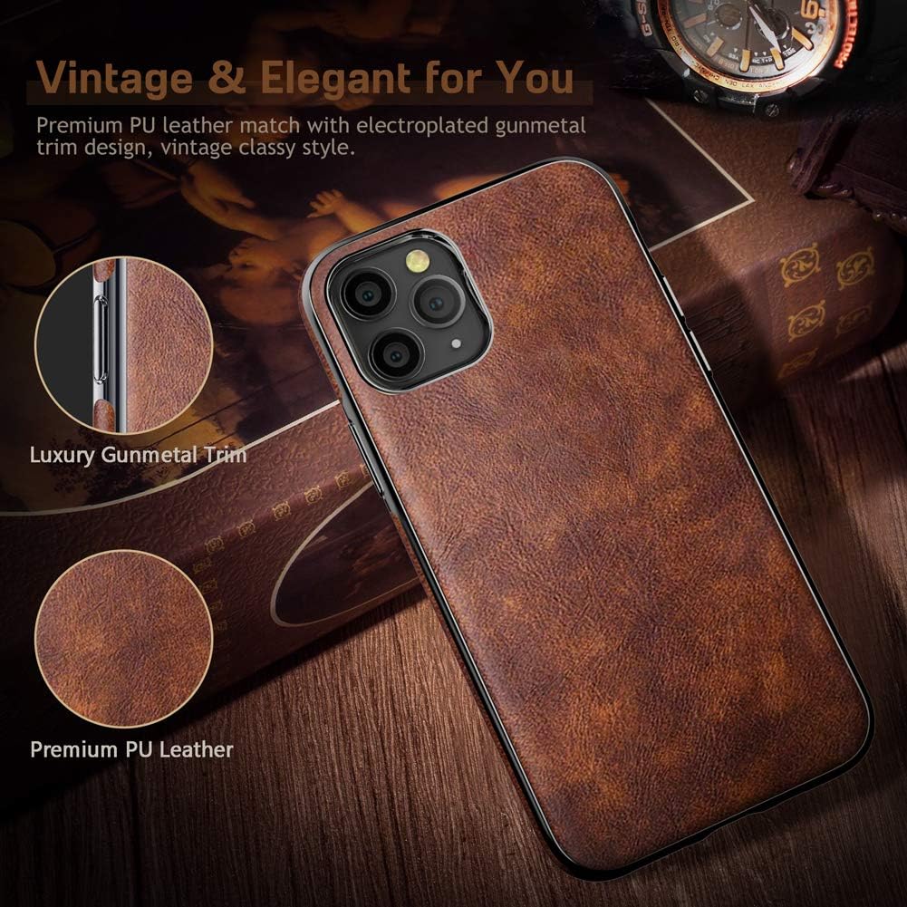LOHASIC iPhone 11 Pro Max Case, Thin Slim Leather Luxury Business PU Soft Non-Slip Grip Full Body Shockproof Protective Phone Cover Cases for Apple iPhone 11 Pro Max (2019) 6.5 inch - Vintage Brown