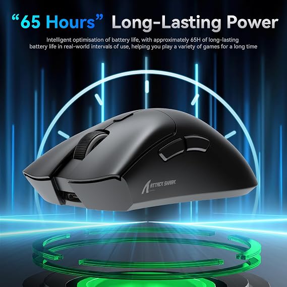 ATTACK SHARK R1 59g SUPERLIGHT Fare, PixArt PAW3311 Oyun Sensörü, BT/2.4G Kablosuz/Kablolu Oyun Faresi, 18000'e kadar 6 Ayarlanabilir DPI, 65 Saat Pil (Siyah)