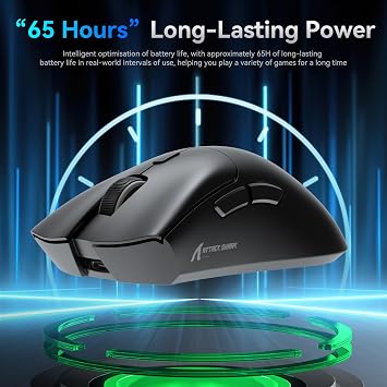 ATTACK SHARK R1 59g SUPERLIGHT Fare, PixArt PAW3311 Oyun Sensörü, BT/2.4G Kablosuz/Kablolu Oyun Faresi, 18000'e kadar 6 Ayarlanabilir DPI, 65 Saat Pil (Siyah)