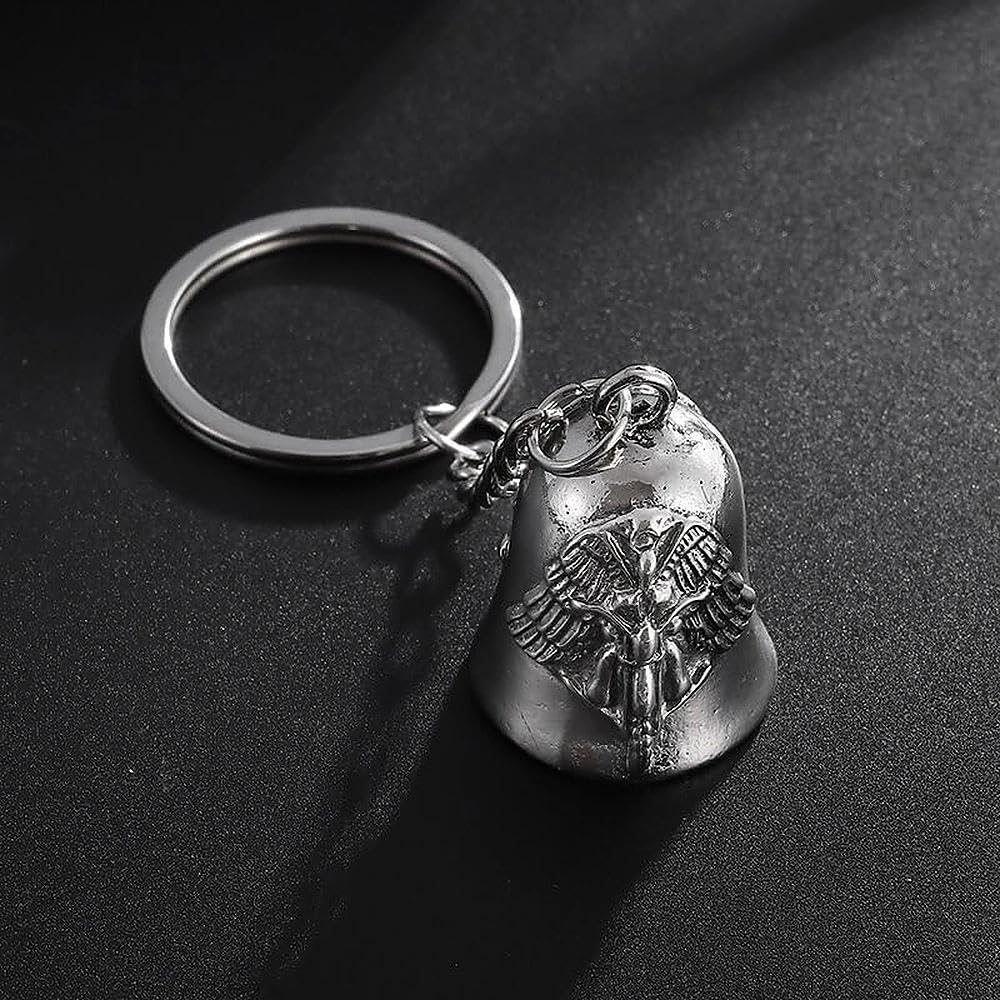 Retro Punk Guardian Angel Wings Motorcycle Bell Pendant Keychain for Men Women Motorcycle Riding Accessories