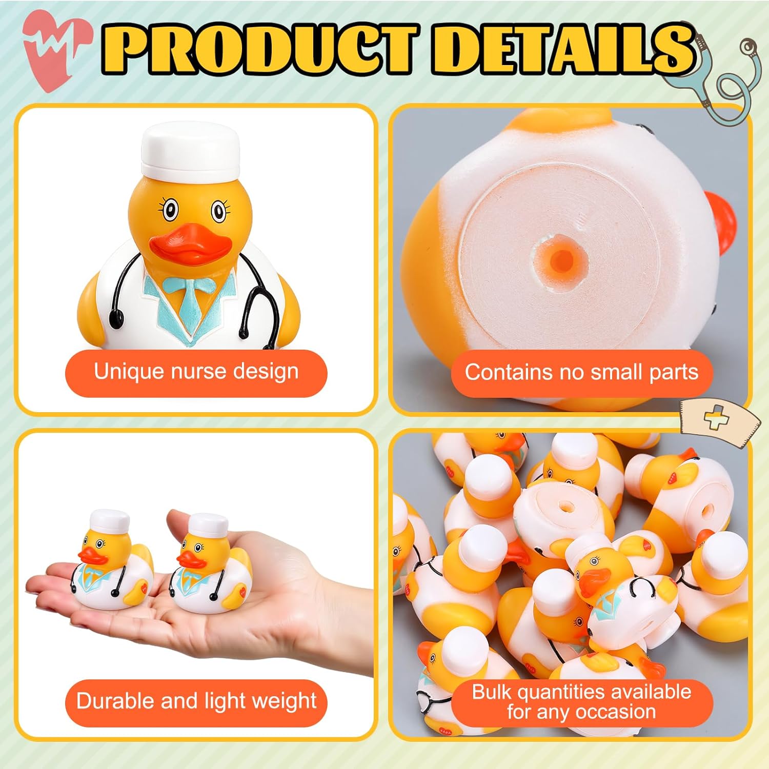 Leinuosen 30 Sets Nurses Week Gifts Nurse Thank You Gift 2.2" Mini Rubber Ducks with Appreciation Card and Organza Bag Nurse's Appreciation Gift Bulk for Women Men Nursing Staff Graduation Party Favor