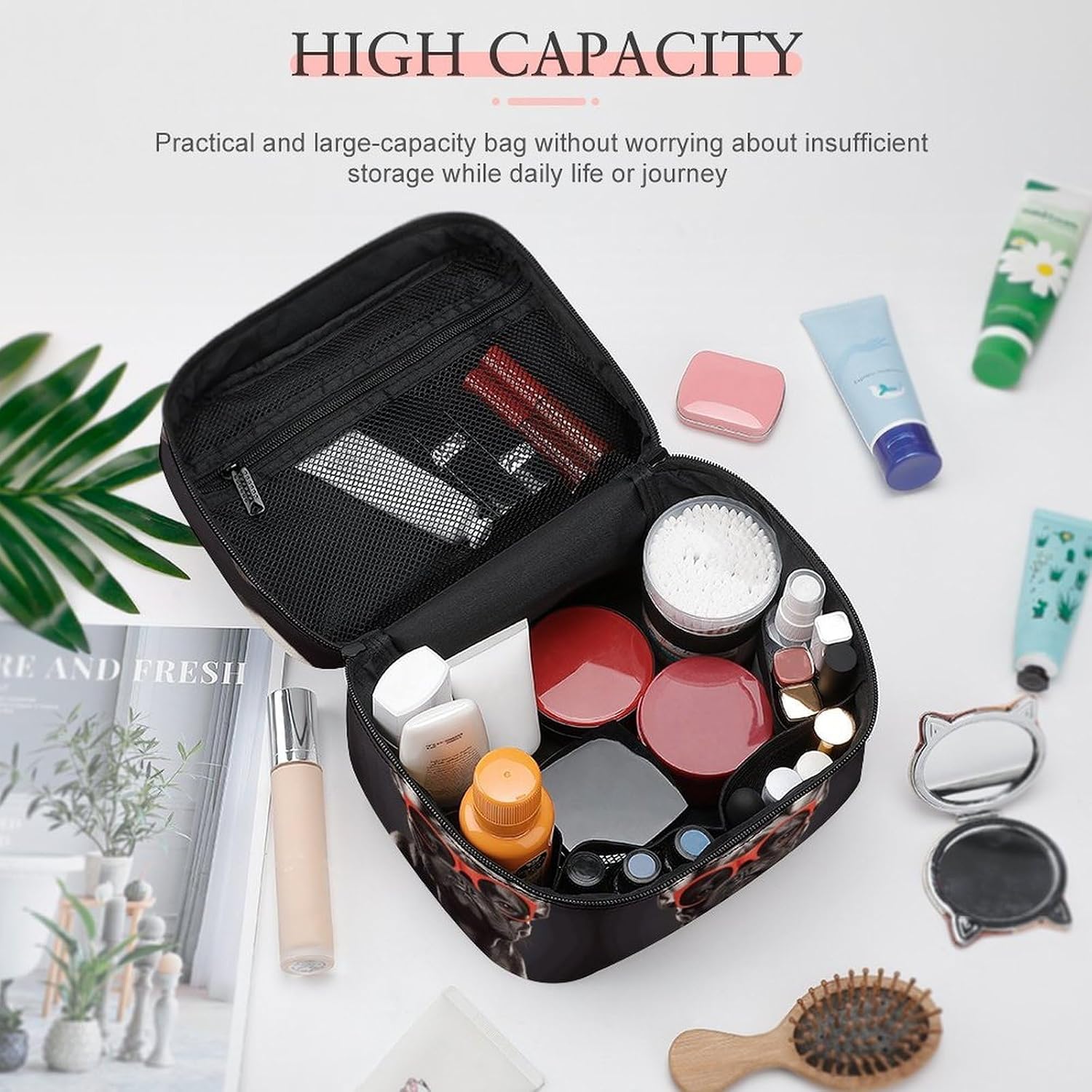 Travel Makeup Bag Portable Large Cosmetic Bag with Handle And Compartment image 4