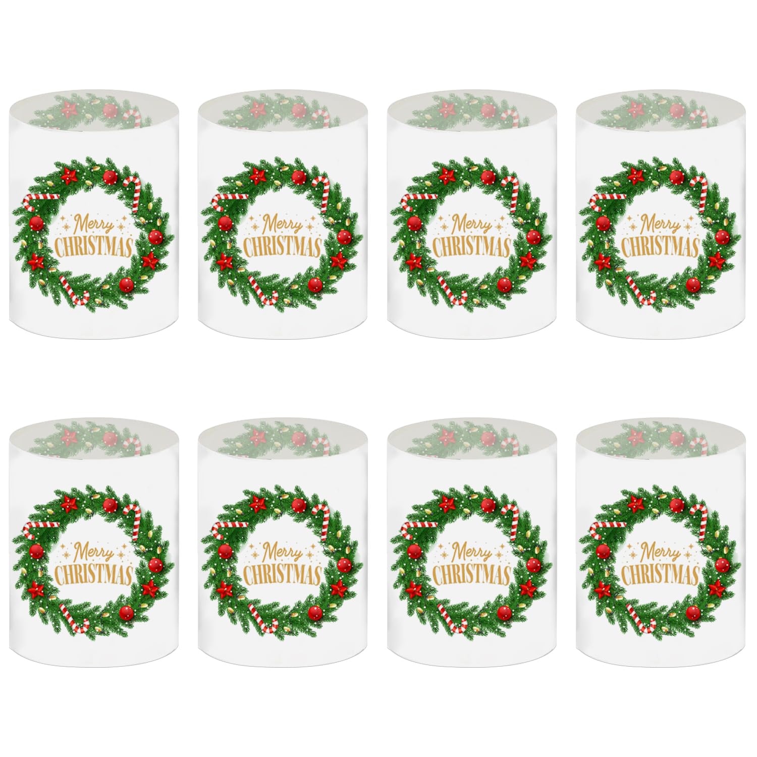 YXHZVON Juego de 8 portavelas para decoración de Mesa de Navidad, Navidad Candle Cover con Merry Christmas y Guirnalda de Navidad, Decoración Navideña para Velas de Té y Velas
