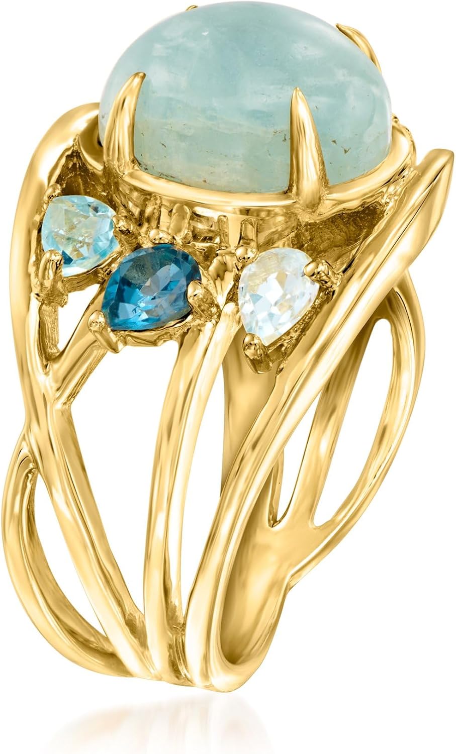 Ross-Simons 4.40 Carat Milky Aquamarine and .85 ct. t.w. Tonal Blue Topaz Ring in 18kt Gold Over Sterling