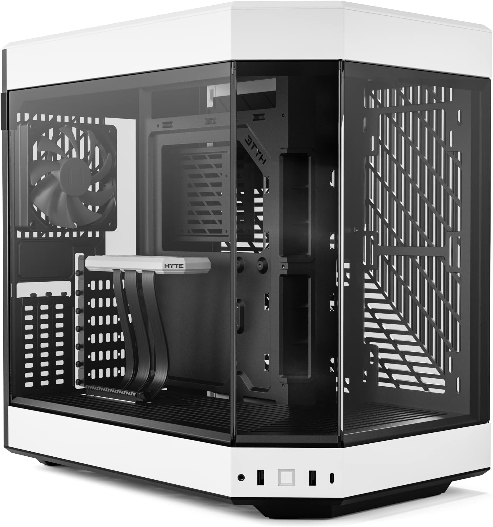 Hyte Y60 Modern Aesthetic Dual Chamber Panoramic Tempered Glass Mid-Tower ATX Computer Gaming Case with PCIE 4.0 Riser Cable Included, White (CS-HYTE-Y60-BW)