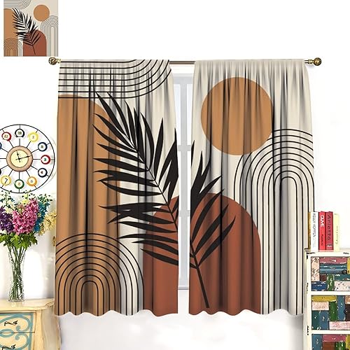 Miniatura 3 de Cortinas opacas decorativas, estilo bohemio, arte abstracto moderno, formas geométricas, collage de hojas estéticas para dormitorio, sala de estar,