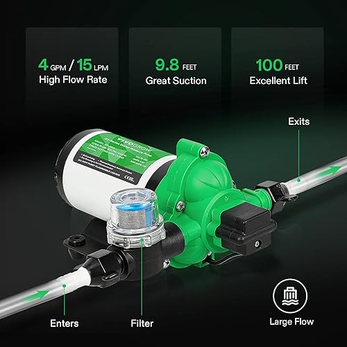 Miniatura 4 de Bomba de presión de agua, bomba de agua de diafragma de 115 VCA 4 GPM 45 PSI para baños, cocinas, caravanas y yates (fijable)