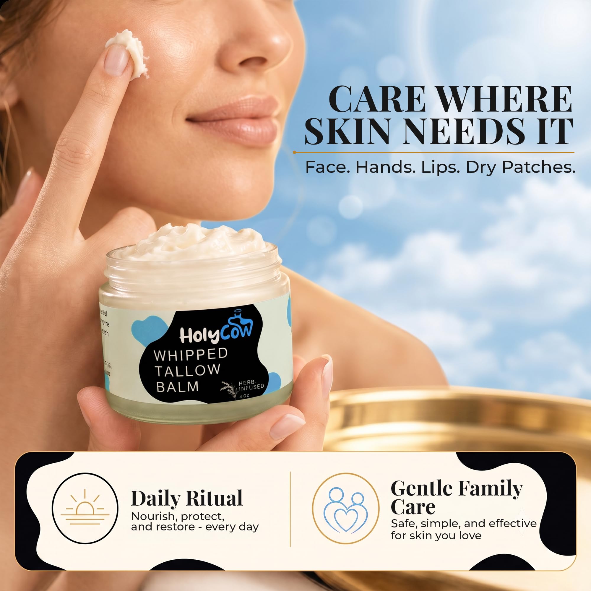 HolyCow Whipped Grass Fed Beef Tallow Balm with Organic Jojoba Oil