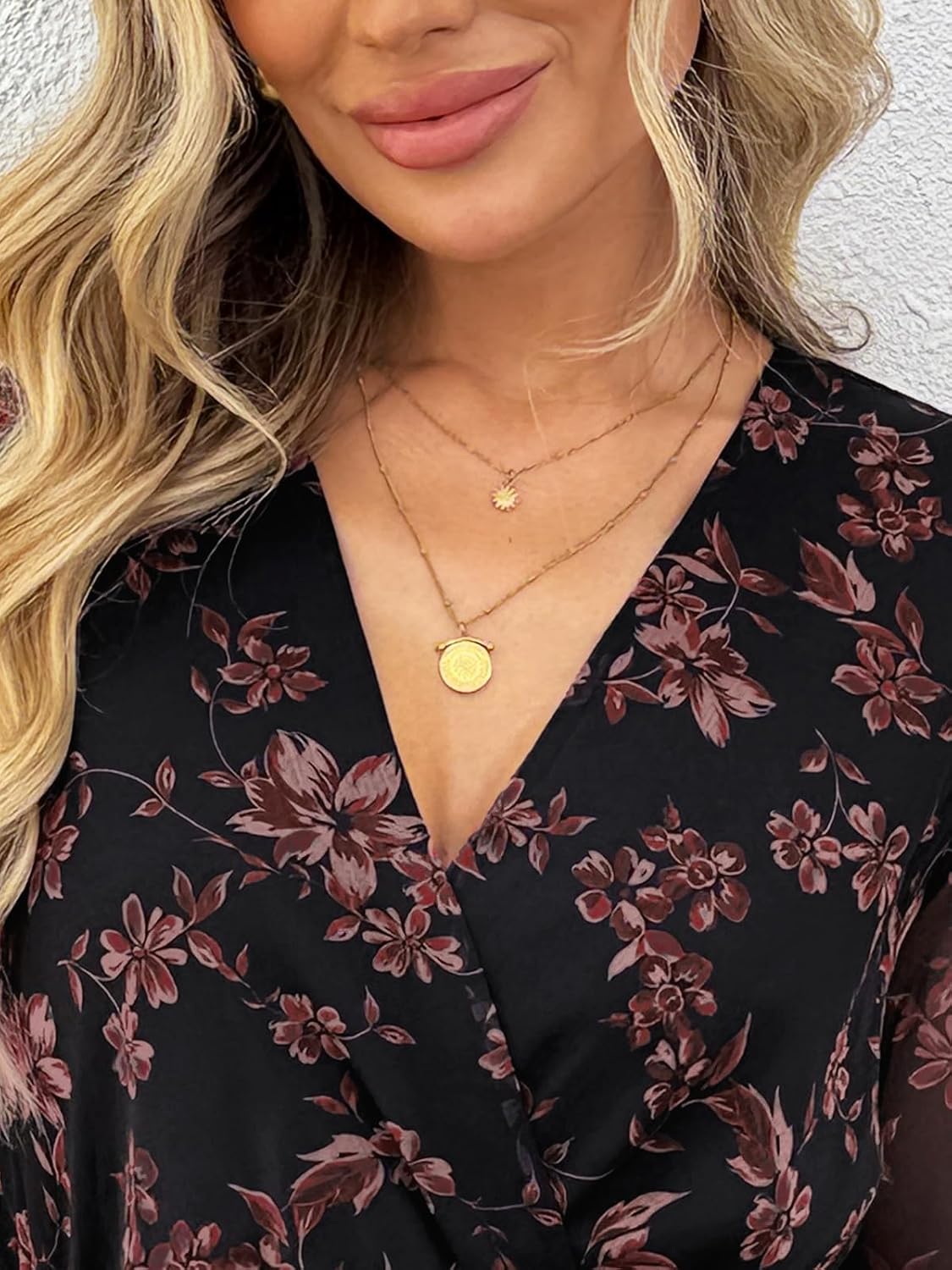 LILLUSORY Womens Long Sleeve Wedding Guest Dresses Winter 2026 Casual Fall Fashion V Neck Mini Chiffon Dress Flowy Clothes - Image 5