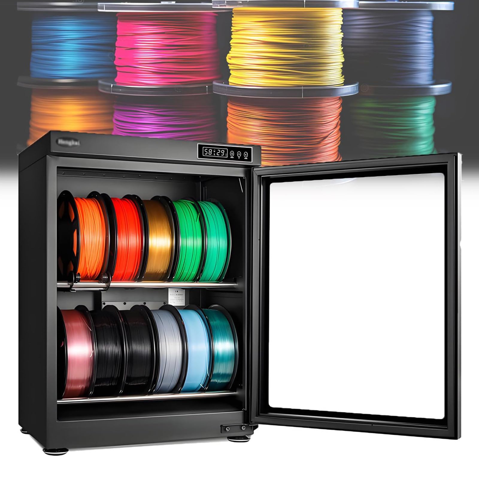 YXYLJOZ 3D Printer Filament Dryer Box,Large Anti-Moisture Dry Cabinet, Universal Compatibility with Various 3D Printing Consumables Humidity Range RH15%-RH60% Transparent Glass (70l)