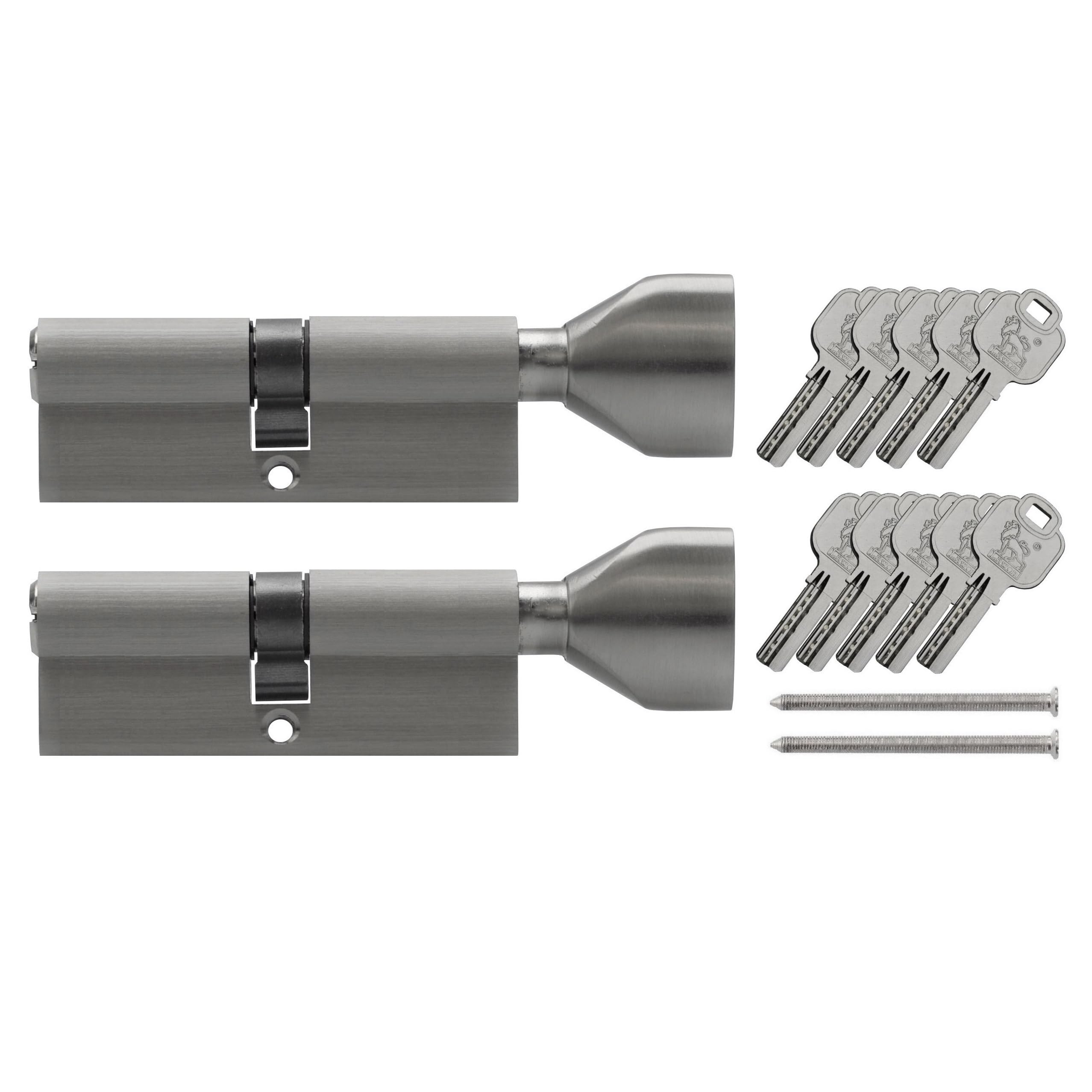 2x thumb turn knob euro cylinder locks 40/40mm, keyed alike, with 10 reversible keys (40x40) (KSN)