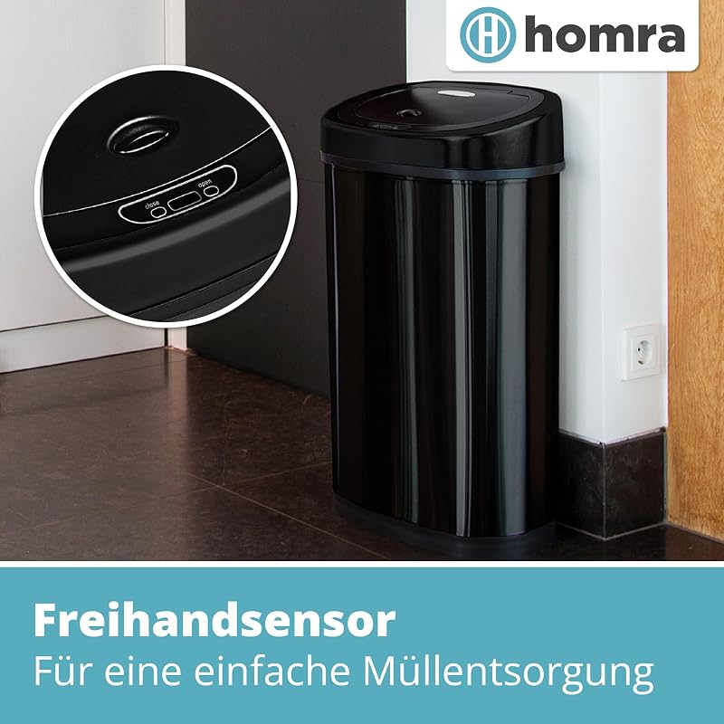 Homra Fonix 50L Szenzoros Szemetes Kuka Konyhába | Rozsdamentes Acél Hulladékgyűjtő Mozgásérzékelővel | Ujjlenyomatmentes Soft Close Rendsze