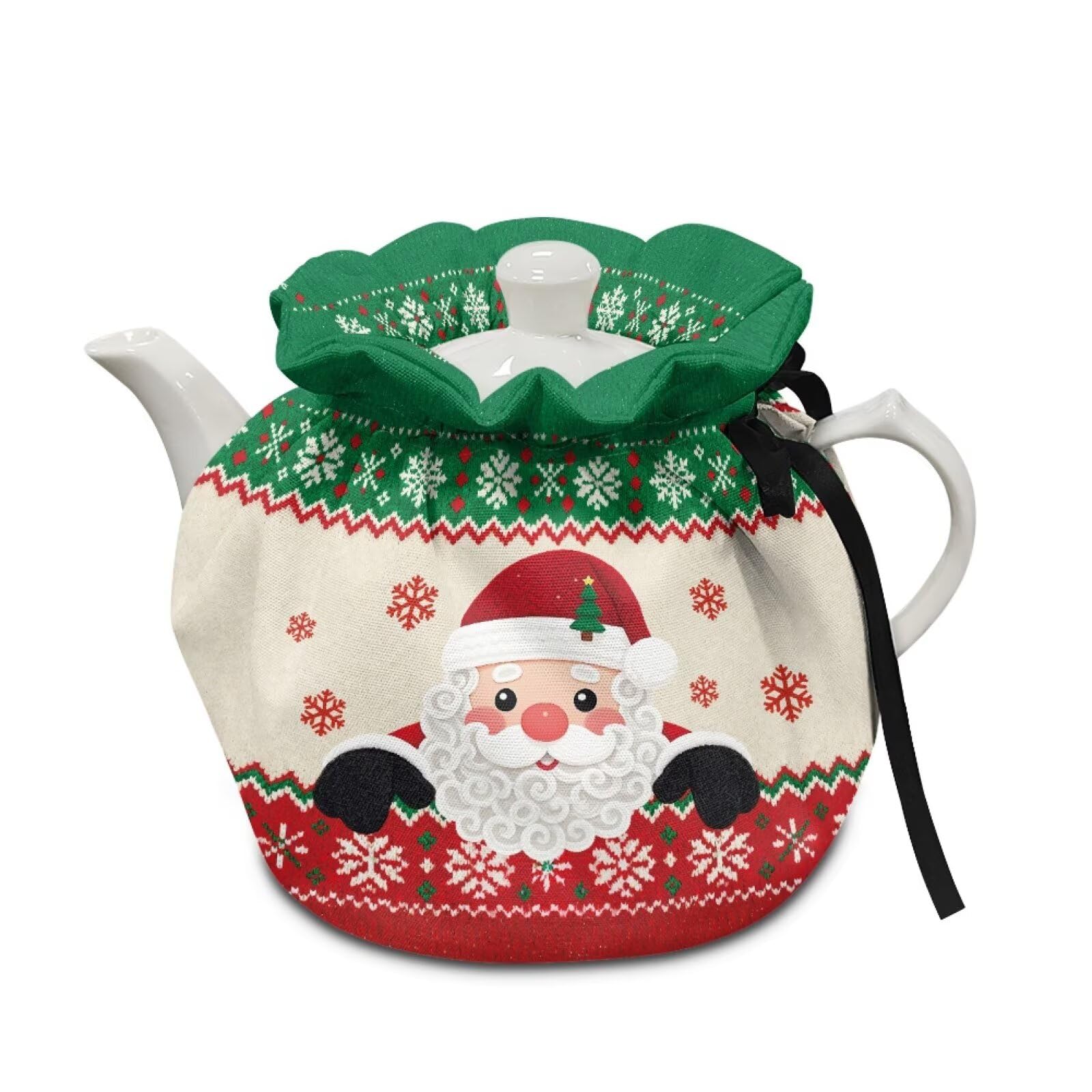 Candy Cane Santa Claus Christmas Tea Cozy Cover Protector Tea Kettle Dust Cover with Insulation Pad Coffee Pot Cover Kitchen Table Top Decor Anti-Falling Teapot Protection Coffee Table Decor