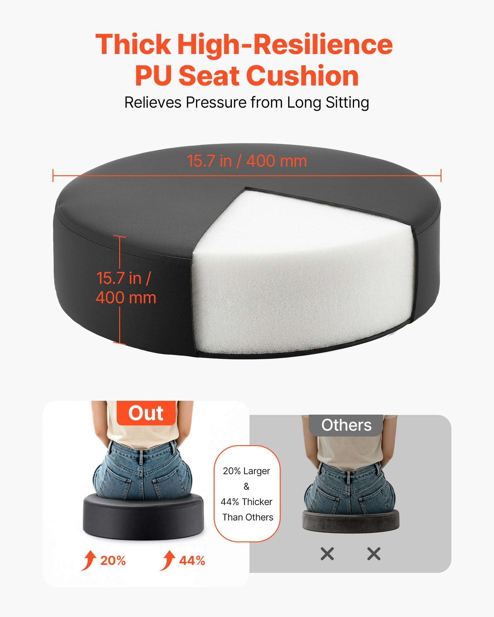VEVOR Taburete Giratorio de Trabajo, Taburete con Ruedas, Capacidad de Carga de 226,8 kg, Altura Ajustable de 55-71 cm, Giro 360°, Asiento Ergonómico Acolchado, para Oficina Estudio Clínica Hogar
