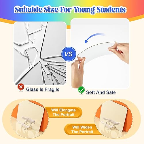 Miniatura 3 de Dandat 10 piezas de espejos escolares pequeños de plástico de 6 x 6 pulgadas, espejo acrílico de doble cara de seguridad para aula, bricolaje,