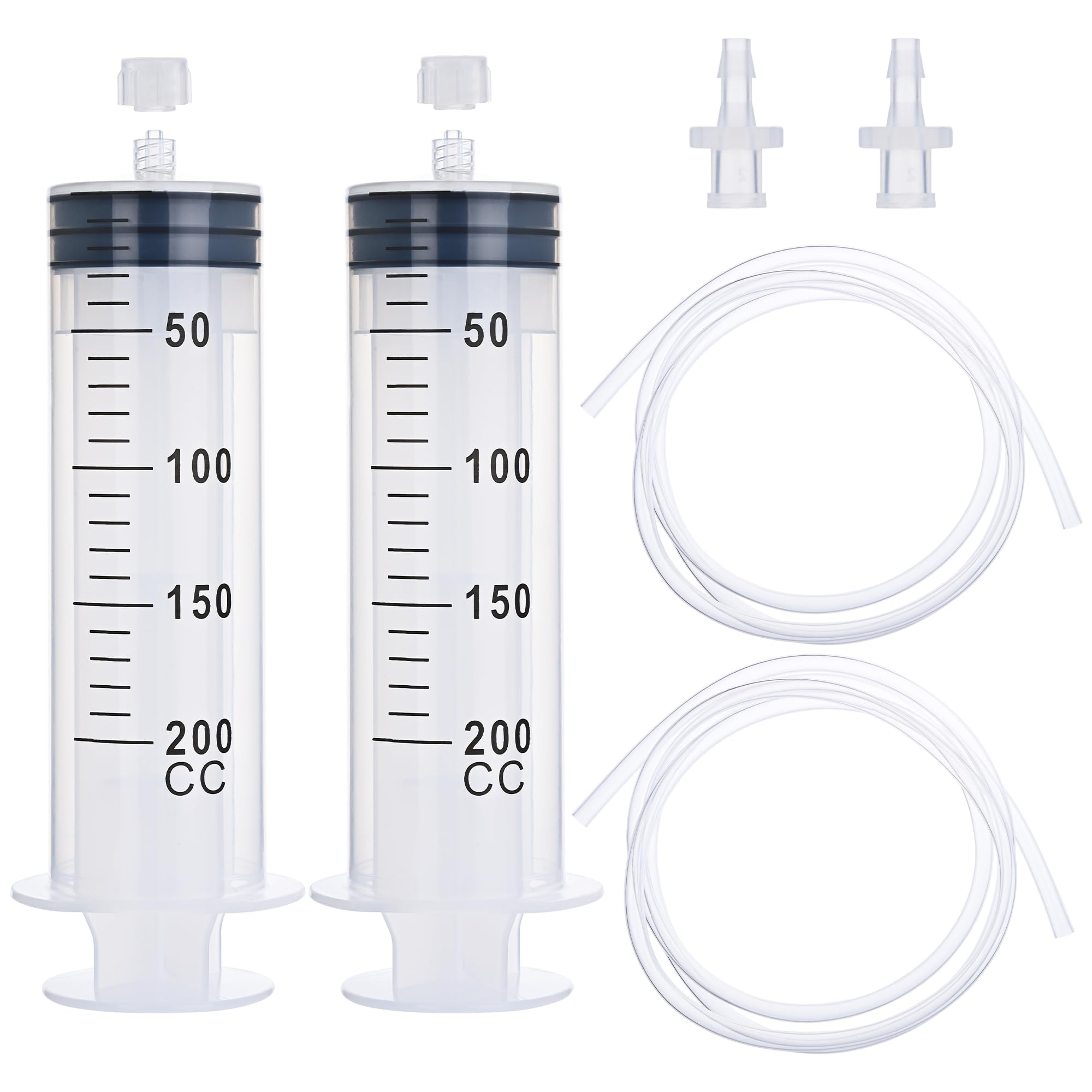 200ml Luer Lock Syringe with 39" Tube and Luer Connections, 2 Pack