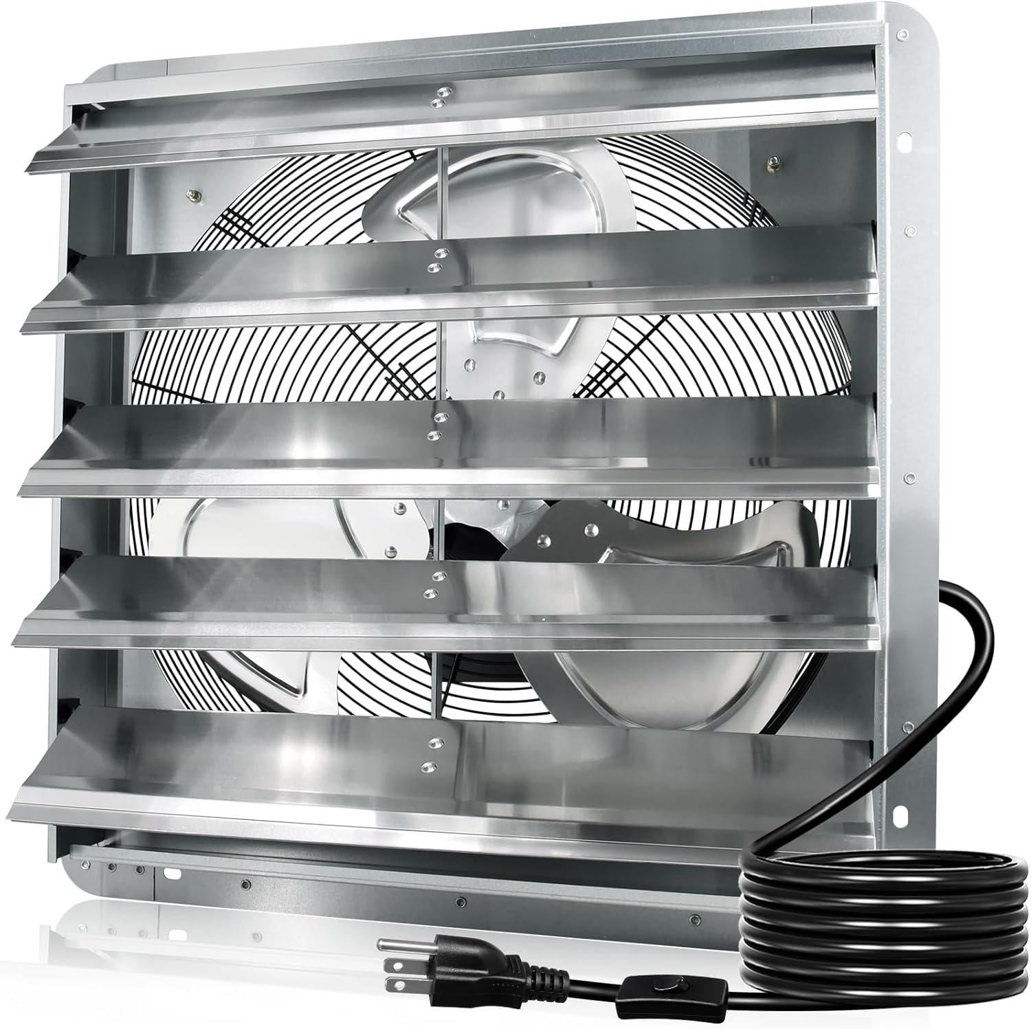 Hiorucet 24 Inch Shutter Exhaust Fan Wall Mounted, 4244 CFM High Speed Low Noise Aluminum Louvered Exhaust Fan with 1.8m Power Cord for Greenhouse, Garage, Shop, Attics, Chicken Coop Ventilation Fan.