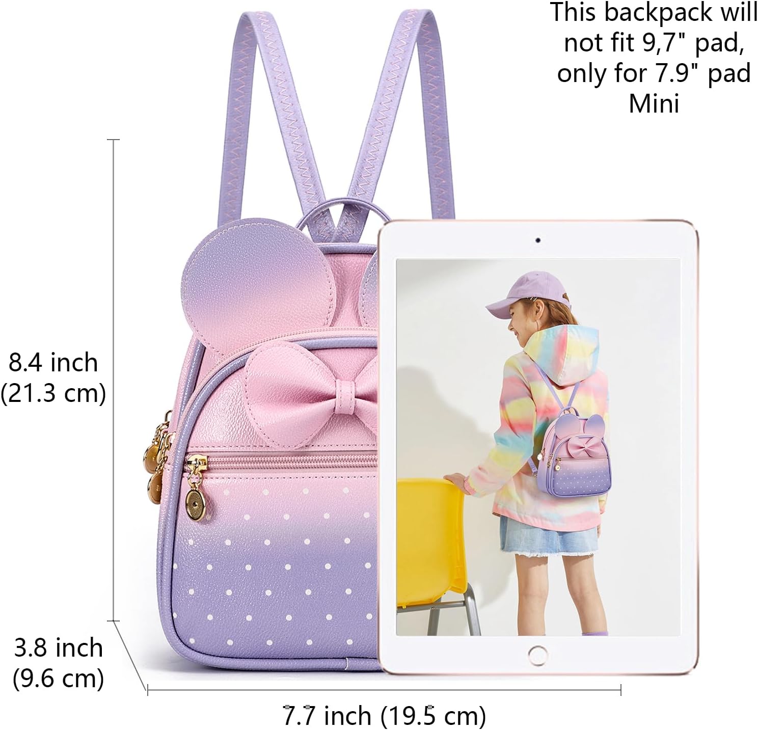 KL928 Girls Mini Backpack Bowknot Polka Dot Cute Small Daypacks Convertible Shoulder Bag Purse for Women - Image 2