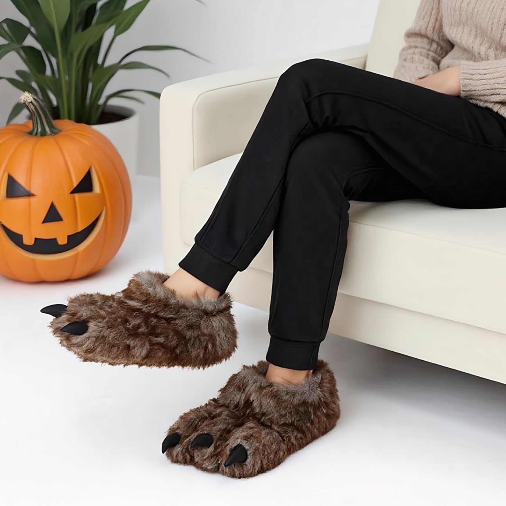 Pantofole per Animali, Pantofole per Zampe Calde e Morbide Antiscivolo, Simpatiche Zampe con Piedi Pelosi per Uomo Festa a Tema Cosplay di Animali di Halloween, EU 42-43