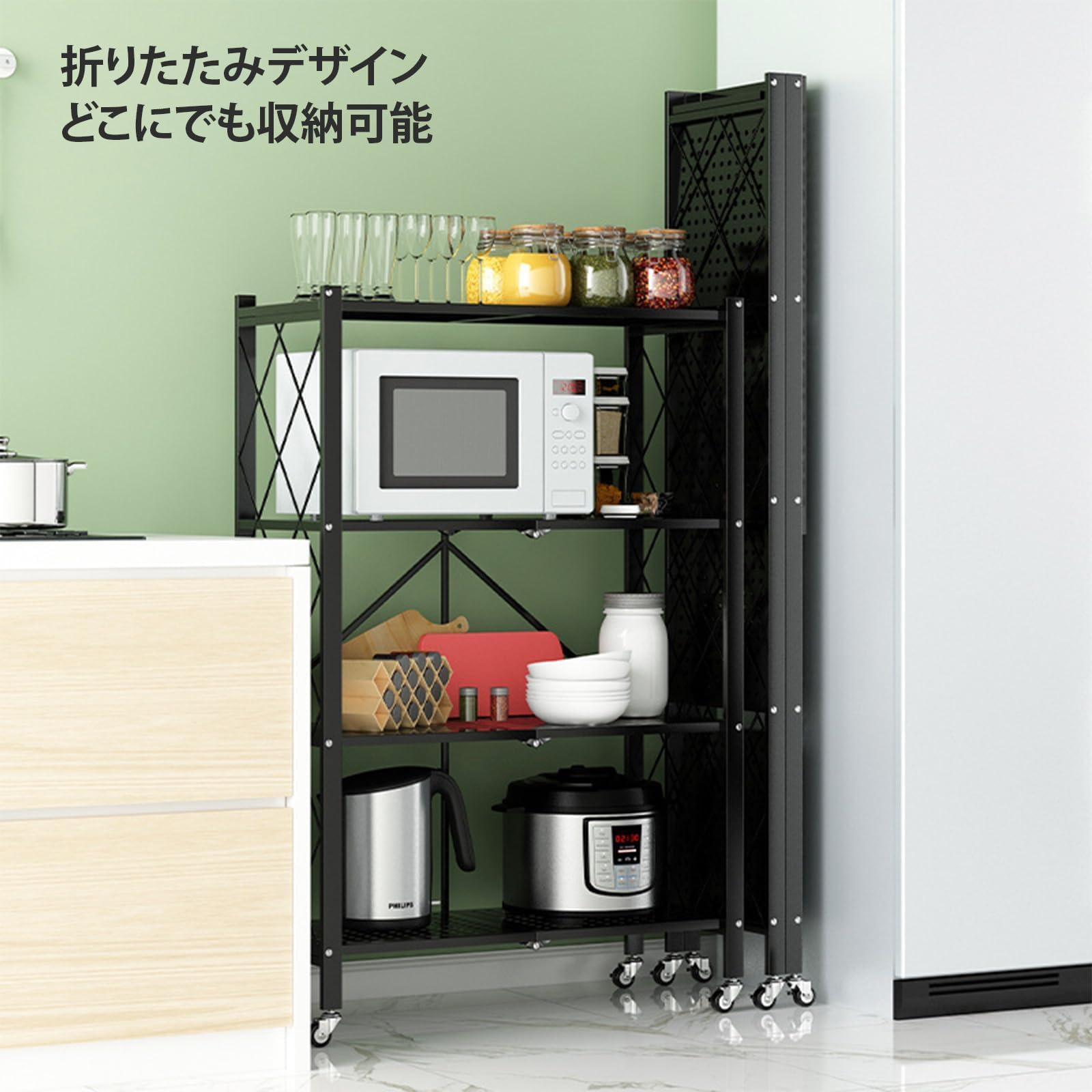 メタルラック キャスター付W120×D46×H155 4段 スチールラック 頑丈 Amazon｜スチールラック 4段 幅120 奥行き45 高さ125cm キャスター付き