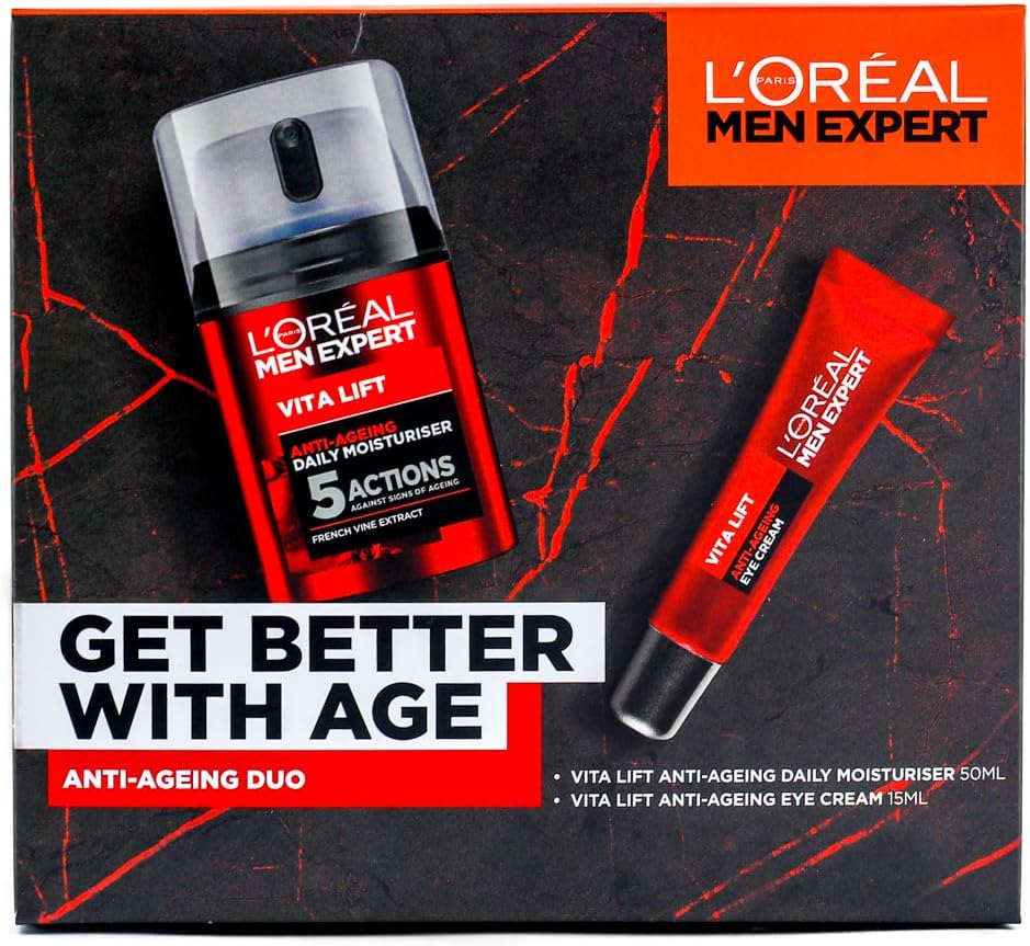 L'Orรฉal Paris Men Expert Gift Set Better With Age Anti-Ageing Duo | 2-Step Daily Routine โ 5-in-1 Face Moisturiser & Soothing Eye Cream โ Non-Greasy & Fast-Absorbing