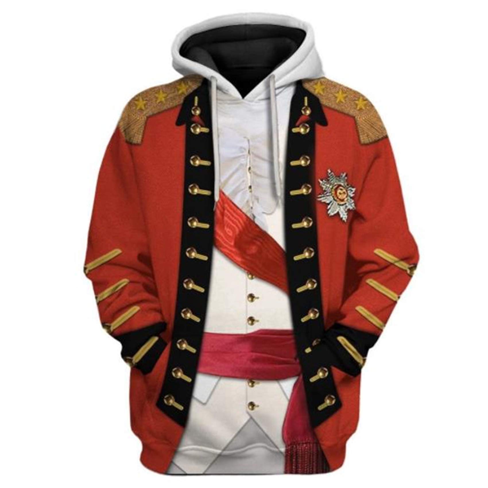 Historical Hoodie Revolutionary War Uniform Costume 3D Printed Army Jacket Halloween Costume, Henry Clinton, XXL