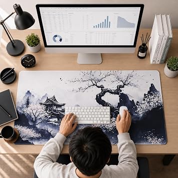 McStorey ZEN XXL Mouse Pad 90x40 cm, Büyük Masa Matı, 3 mm Dikişli Kenar, Kaymaz Kauçuk Taban, Gaming Mousepad – Ink Temple