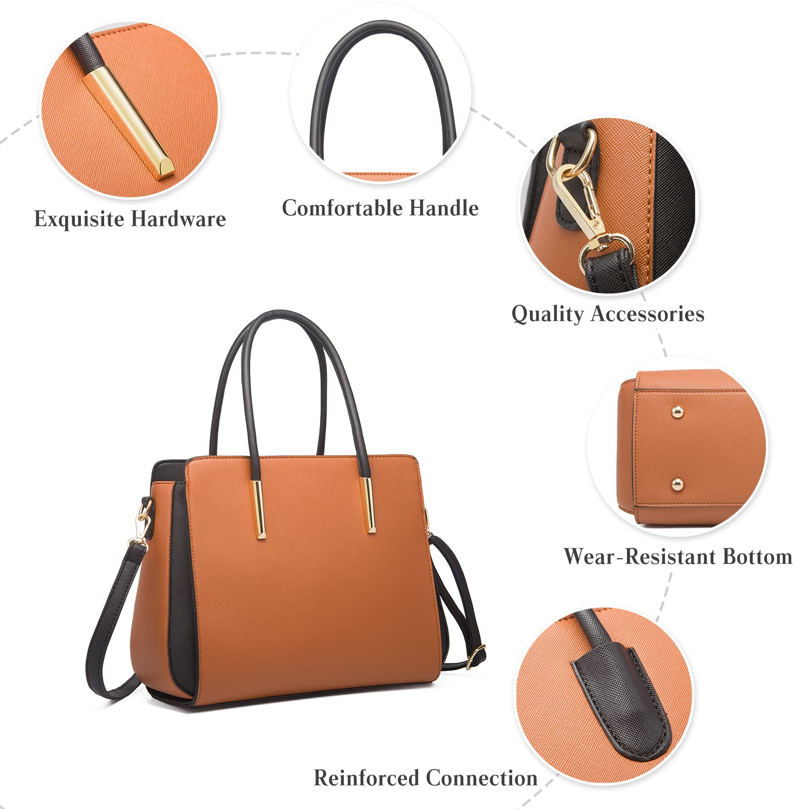 FANDARE Damen Handtasche 4 Stück Set Umhängetasche Frauen Reise Citytasche mit Unterarmtasche Brieftasche Schulterbeutel Shopper Tote für Mädchen Alltag Büro Schule Ausflug Henkeltasche Schwarz
