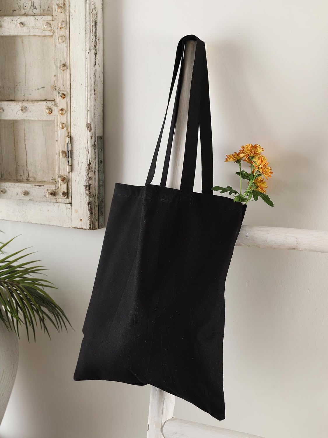 Popular Handicrafts Plain Tote Bag 2-Pack Bulk Blank Canvas Economical 15"x16" Cotton Lightweight Reusable Grocery Shopping Cloth Bags Suitable for DIY Advertising Promotion Gift Activity Black image 5