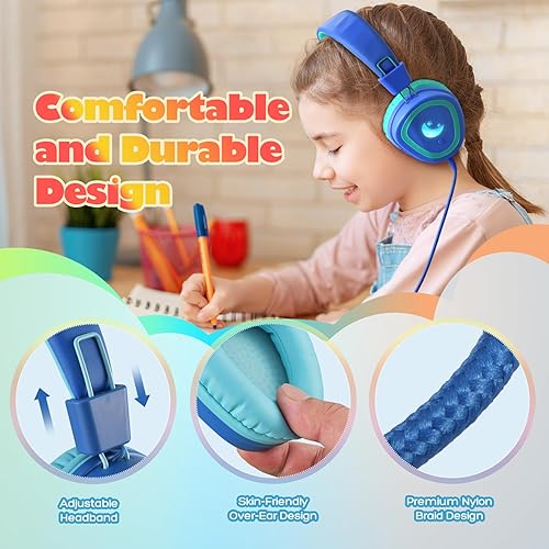 Miniatura 3 de Auriculares para niños para la escuela, auriculares USB tipo C actualizados 2024 con micrófono, auriculares con cable para niños y niñas con