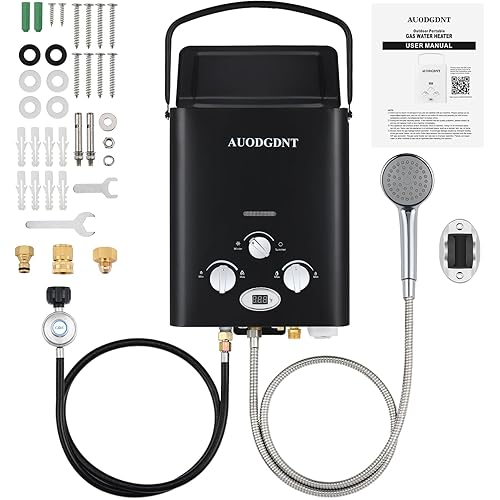 Portable Water Heater Propane Tankless,6L 1.58GPM Outdoor Instant Gas Water Heater with LED Display for RV, Camping,Outdoor Shower(Black)