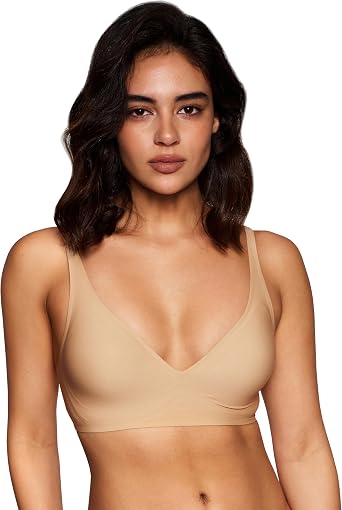 V-Neck Padded Bra Comfortable Build-in Silicone Underwire Seamless Bra - Half Coverage Bras with Hook & Eye Back Closure