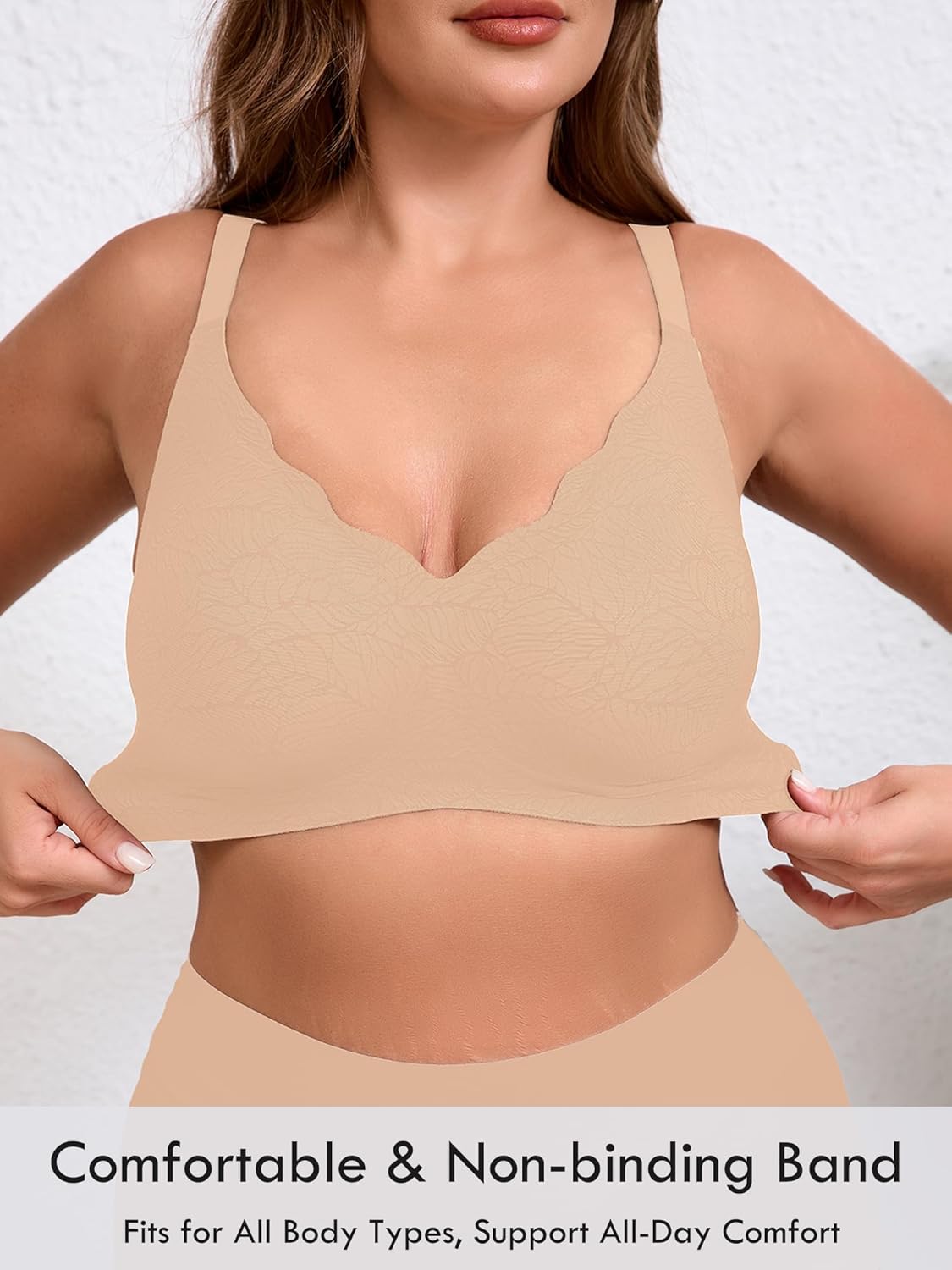 AusLook Womens Wireless Bras Push Up Support Full Coverage Bralettes No Underwire Seamless Bra Bralette Scalloped T-Shirt Bra - Image 2