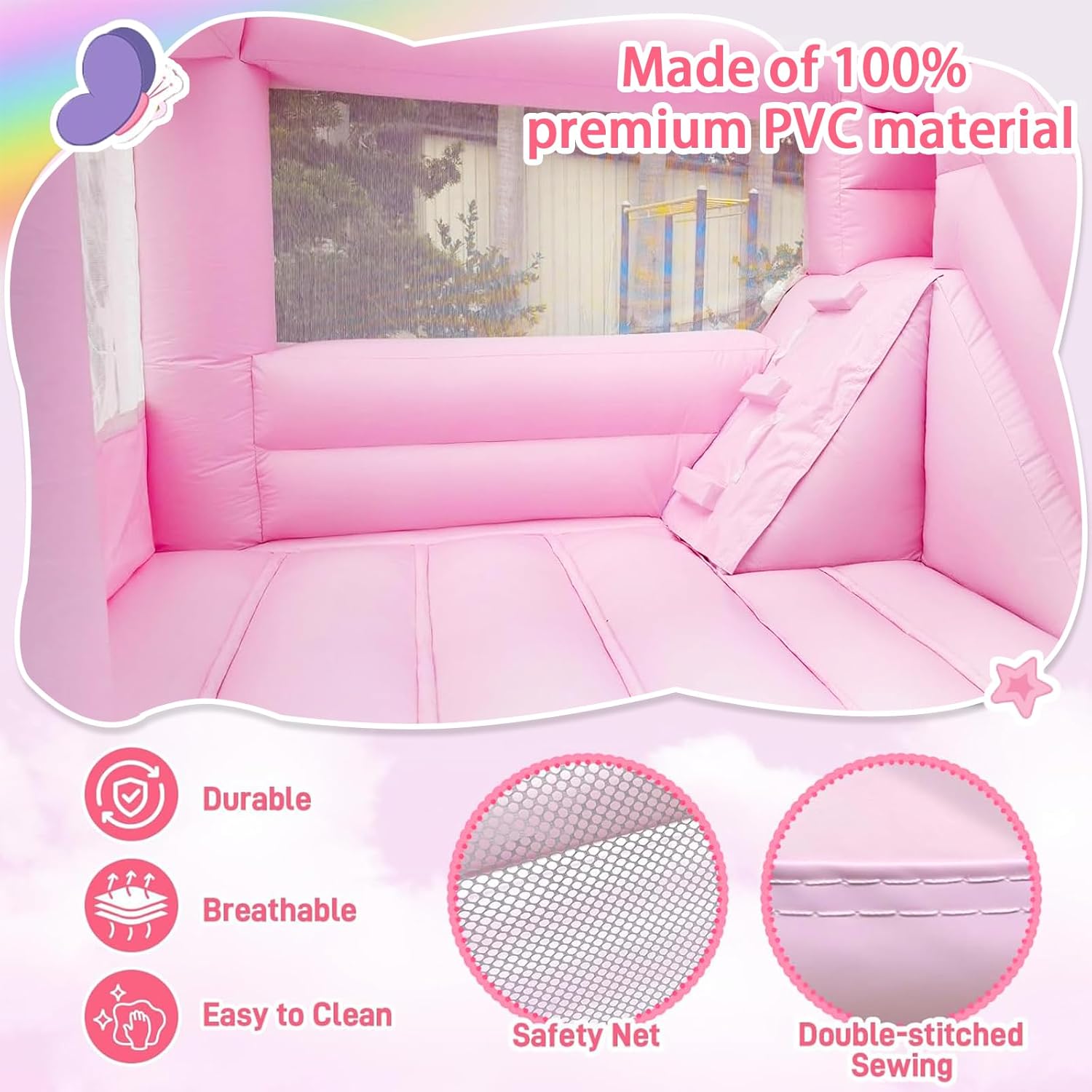 Pink Inflatable Bounce House with Slide Inflatable Bouncy Castle with Air Blower Bounce House Castle for Kids Birthday Wedding Party Photography
