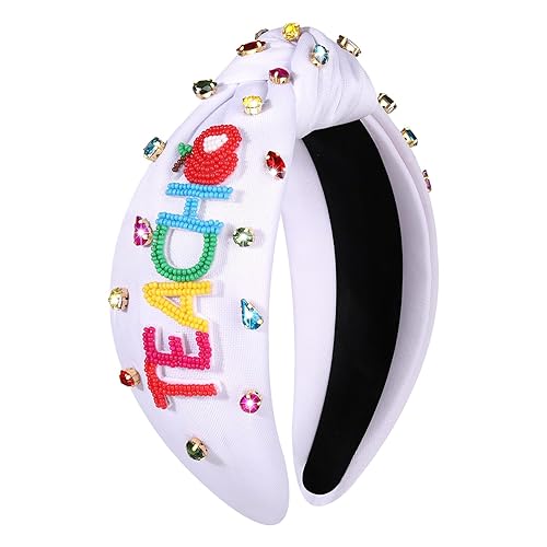 Vista 60 de Diadema para profesora, diadema anudada con perlas de cristal para mujer, lindo libro, para enseñar, adornado con nudo superior, regalos