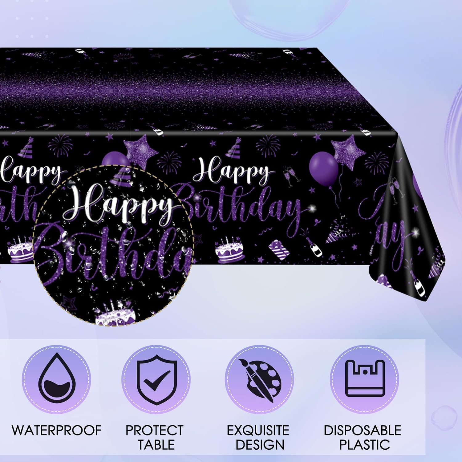 Purple & Black Decorations Set - Disposable Tableware with Plates, Napkins, Tablecloth & More for Men & Women's Birthdays image 4