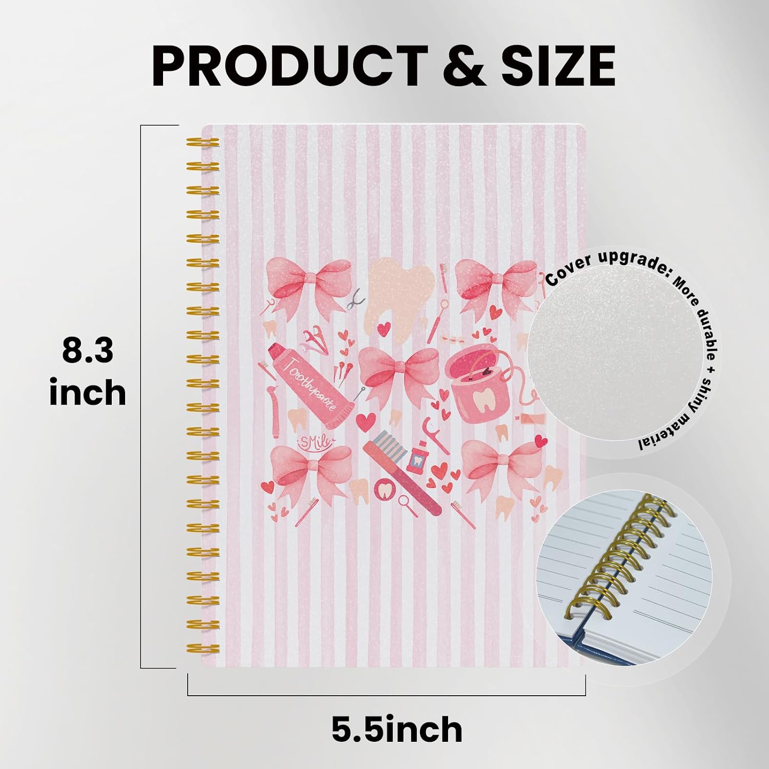 Coquette Pink Bow Dentist Notebook Journal, Dental Hygienist Assistant Gifts Spiral Notebook 5.5x8.3, Dental Office School Supplies, Best Dentist Gifts for Women image 2
