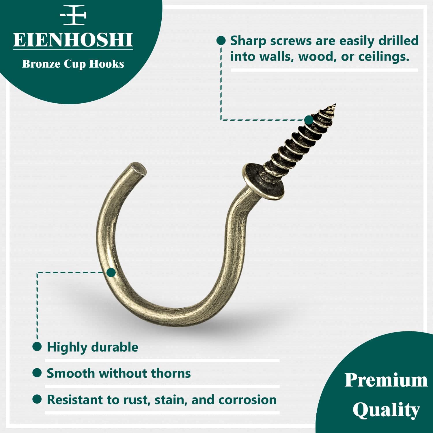105 Pcs Screw Hooks, 6 Sizes Bronze Cup Hooks, Screw Hooks for Hanging, Metal Cup Hooks Screw in (1/2", 5/8", 3/4", 7/8", 1'', 1-1/4") - Image 3