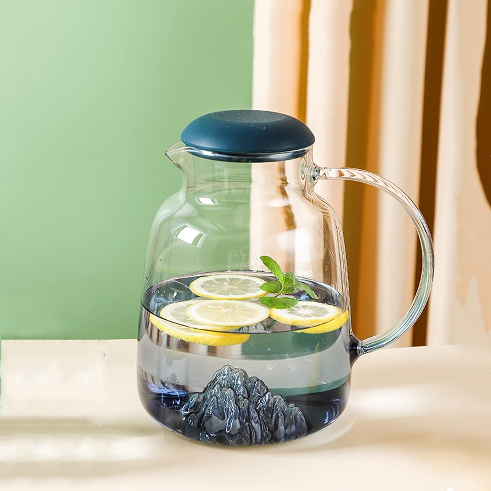 手作りガラスピッチャー 透明と緑のグラデーション Amazon | ピッチャー 氷山のデザインのグラデーションブルーガラス