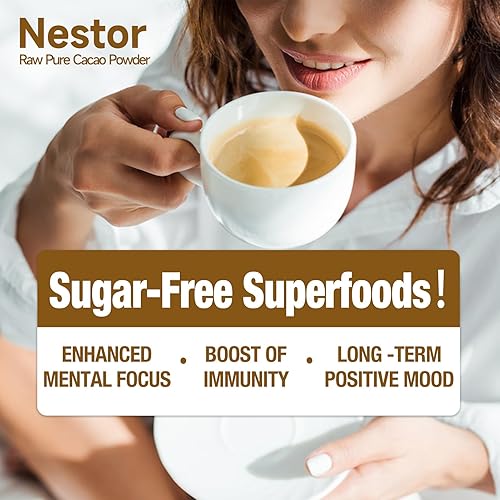 Miniatura 5 de Nestor Cacao crudo 100% orgánico en polvo Kosher, superalimento no alcalinizado, sabor a chocolate, 50 calorías de 990 mg de polifenoles para la