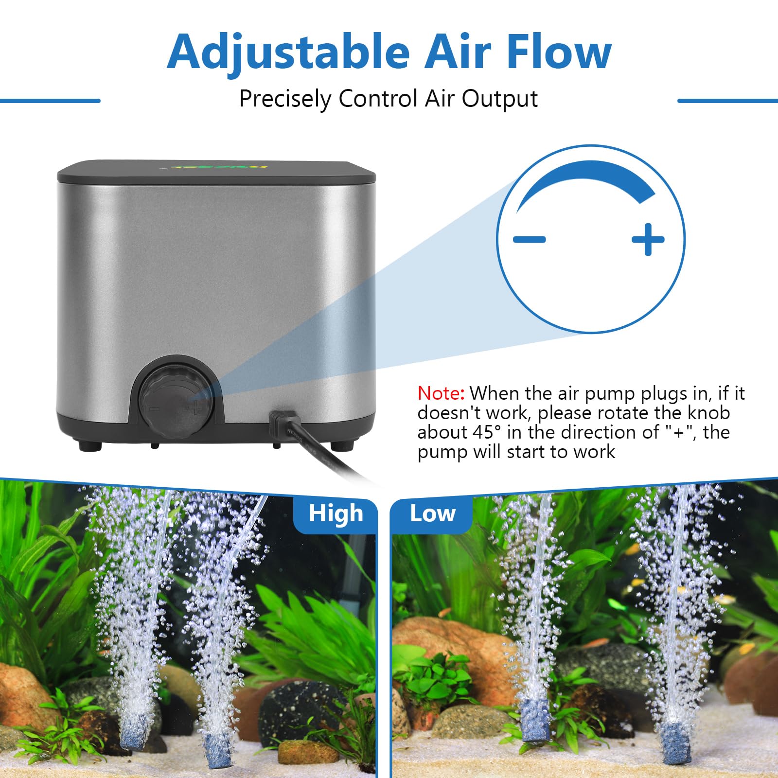 hygger Luftpumpe Aquarium Sauerstoffpumpe Aquarium Leise, ≤30db Ultra-Leise, 2 Luftauslässen, 6W 12L/Min, 10W 18L/Min, Regelbare Sauerstoffpumpe für Aquarien mit Allem Zubehör