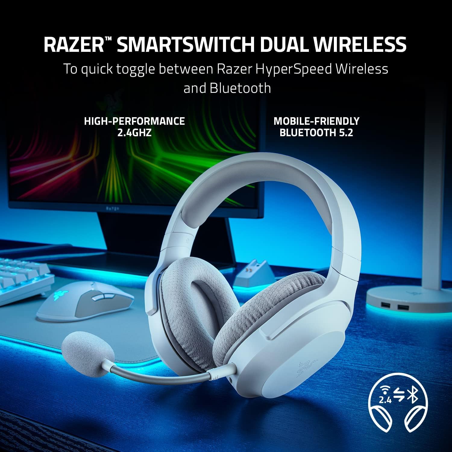 Razer BarracudaxWireless Gaming & Mobile Headset, White (Renewed)