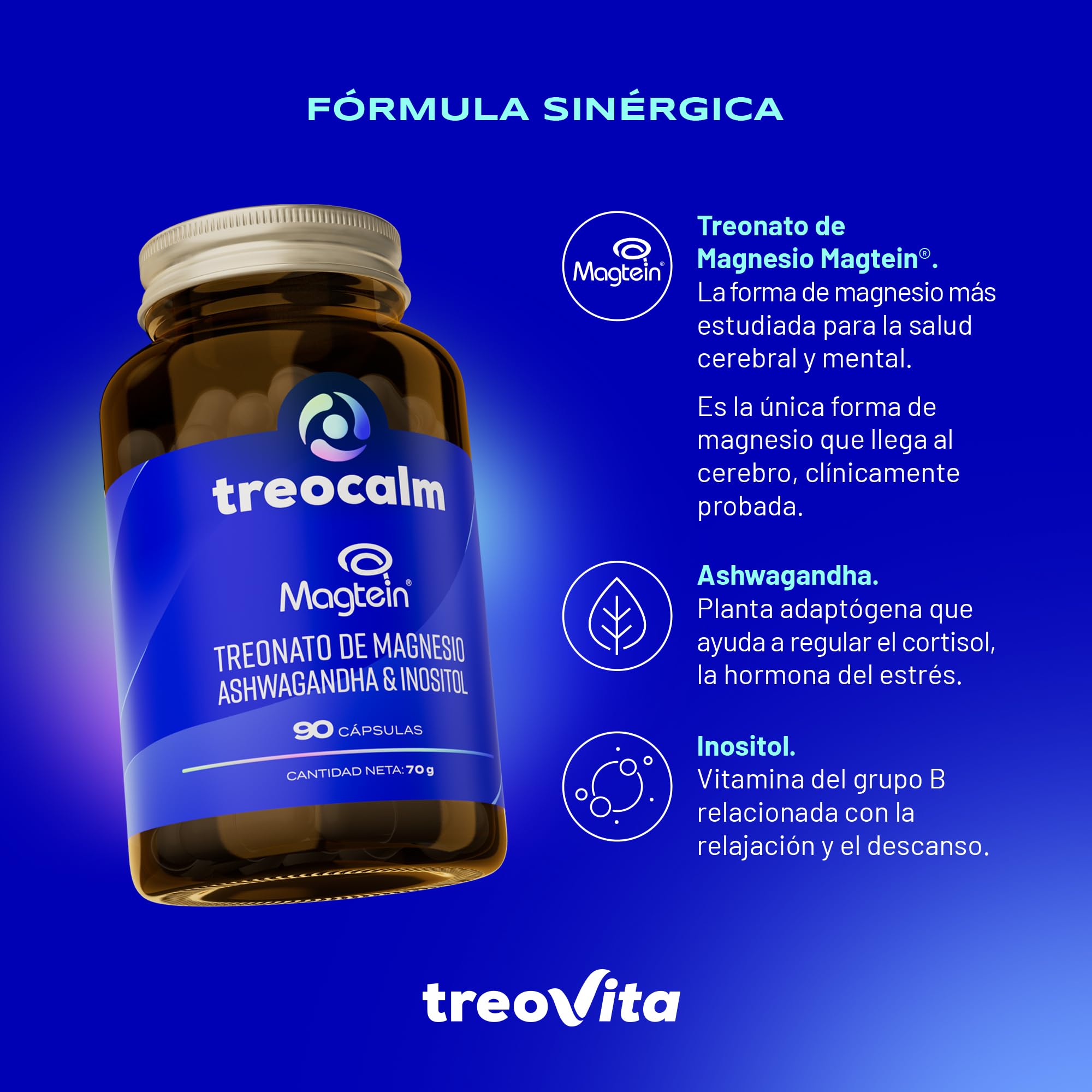 Treonato de Magnesio Magtein® 1500 mg, con Ashwagandha concentrada a 10 mg de Withanólidos e Inositol 900 mg – Fórmula para el bienestar mental y el equilibrio diario – 90 Cápsulas sin aditivos