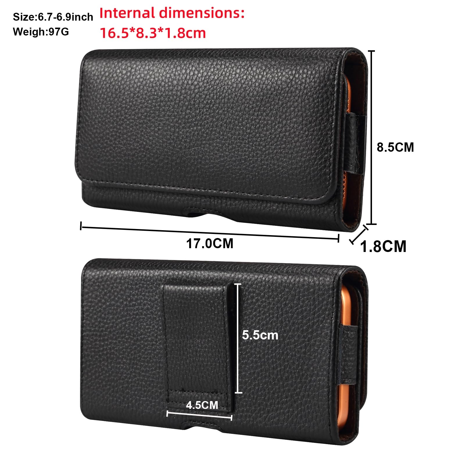 Handy Gürteltasche Echtleder für Smartphone von 6,7 bis 6,9 Zoll | Handytasche Gürtel Herren Kompatibel für Samsung A56 A26 A16 A36 A17 A06 Xcover7 iPhone Air 16 Pro Max Plus - Schwarz