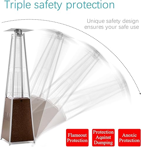 Miniatura 55 de Pamapic - Calentador de patio con funda, de llama piramidal, 48000 unidades térmicas británicas (BTU), tubo de vidrio de cuarzo, para patio al aire