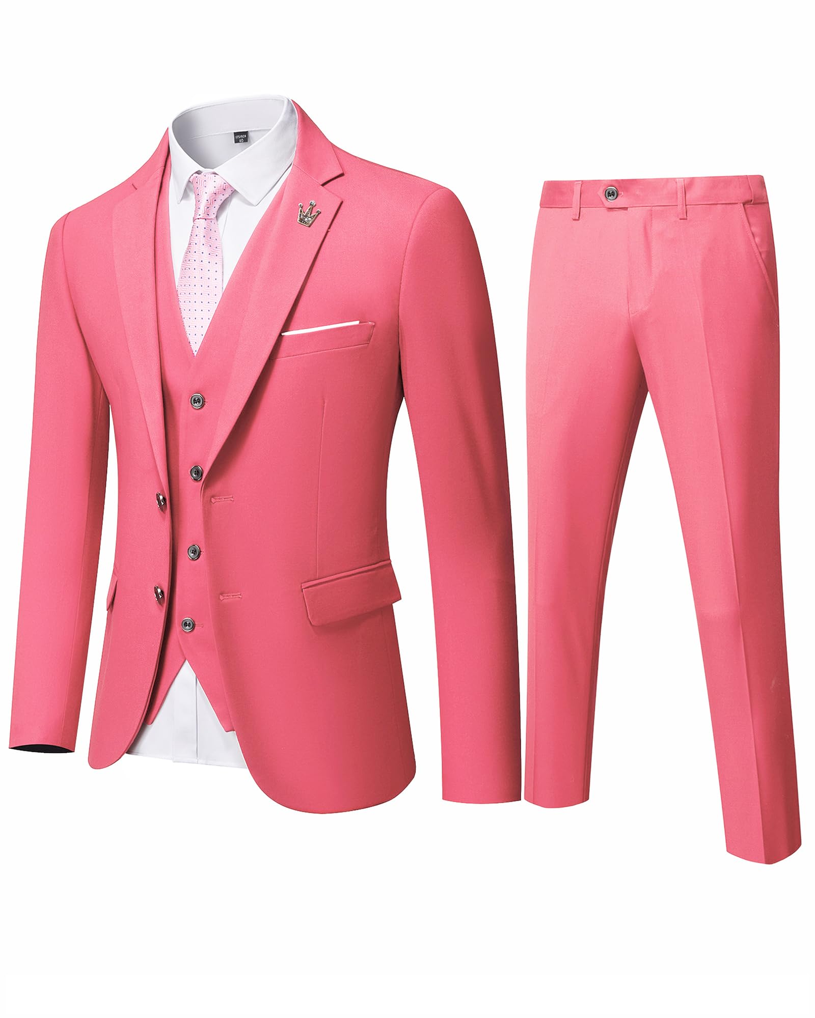 MY'S Men's 3 Piece Slim Fit Suit Set, Two Button Blazer Jacket Vest Pants with Tie, Solid Wedding Dress Tux and Trousers