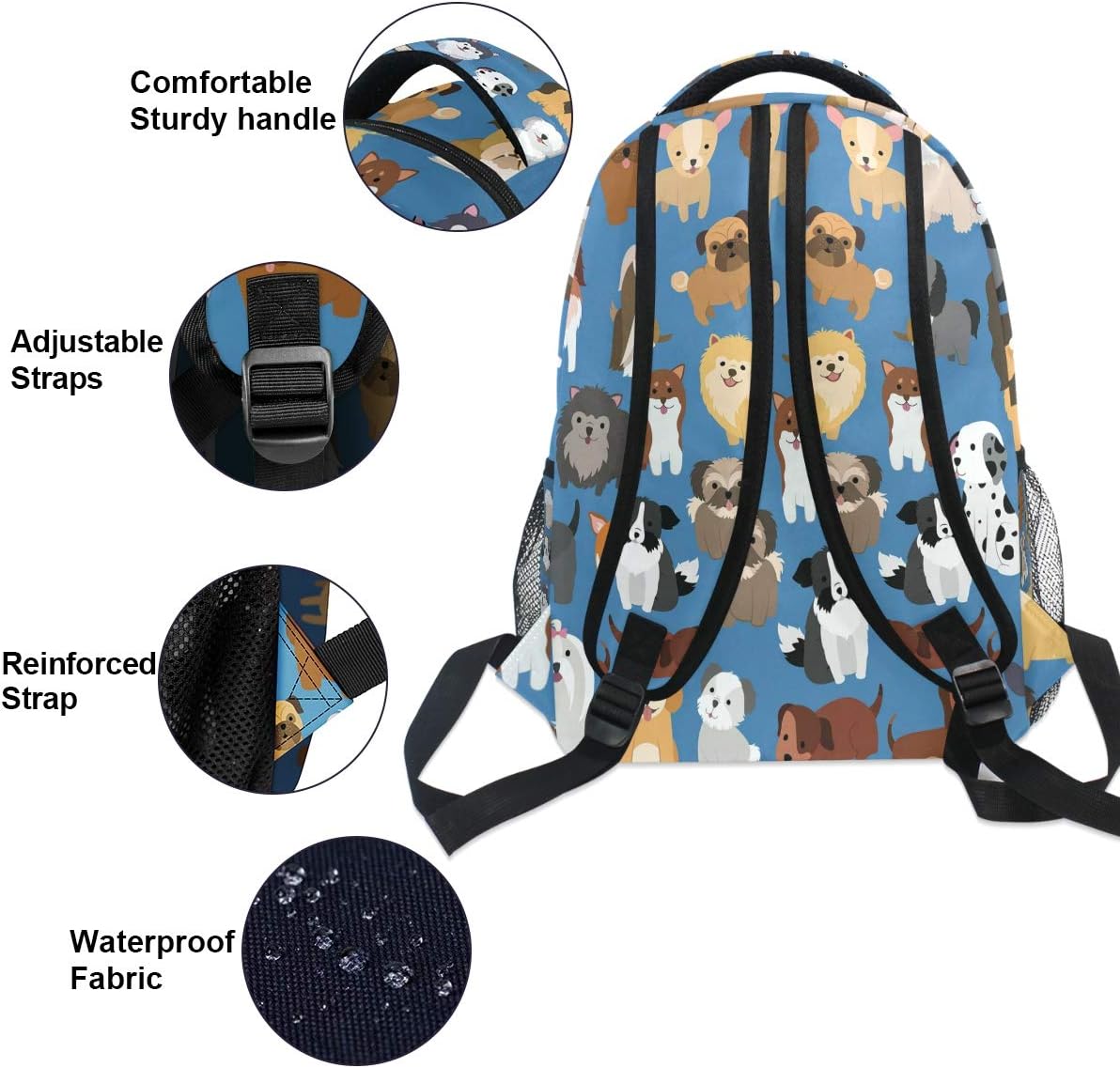 ZZKKO Cute Animal Dogs Boys Girls School Computer Backpacks Book Bag Travel Hiking Camping Daypack