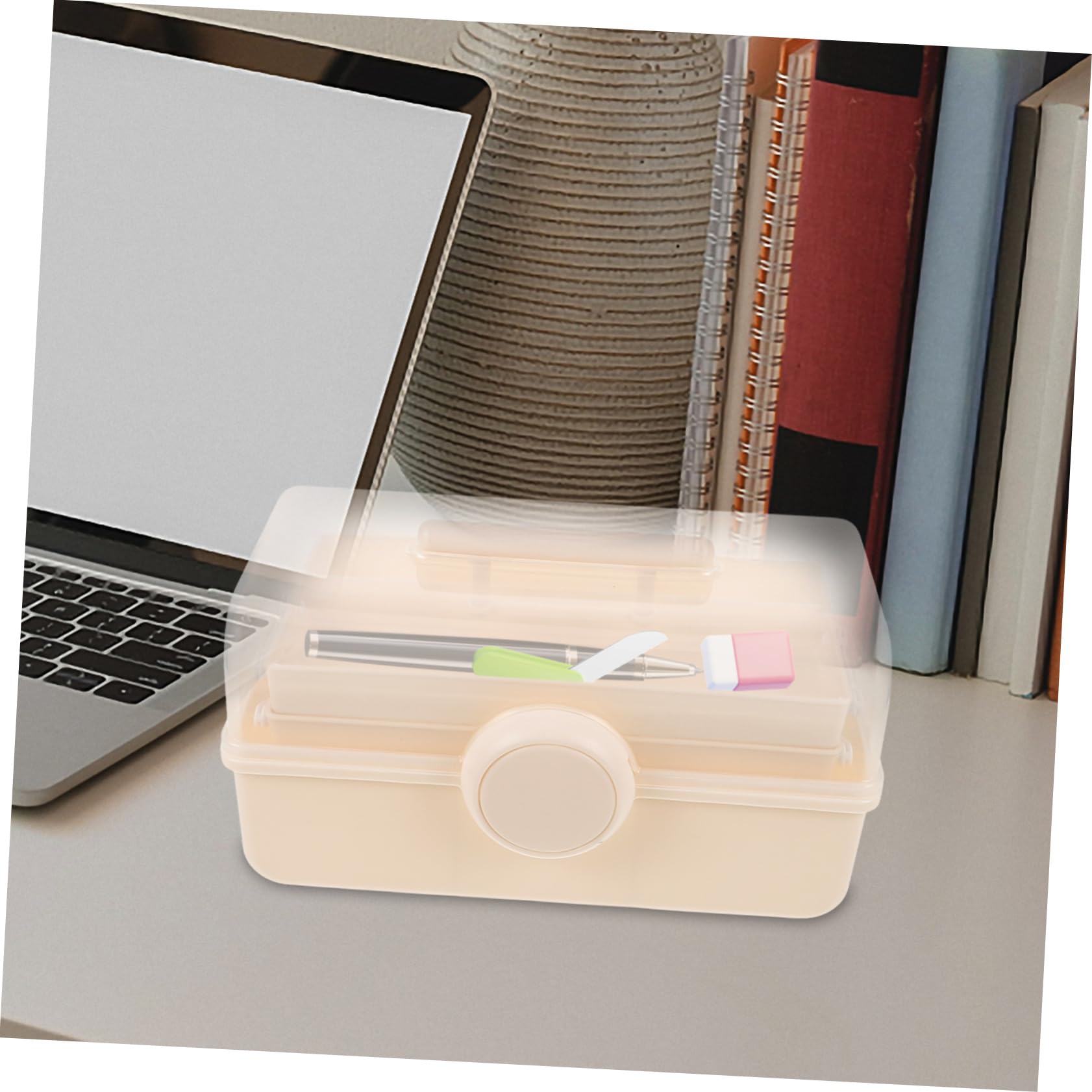 Scatola Porta Oggetti Multiuso in Plastica Coperchio Trasparente, Design Portatile, Grande Capacità per Cosmetici e Gioielli, per Campeggio e Traslochi
